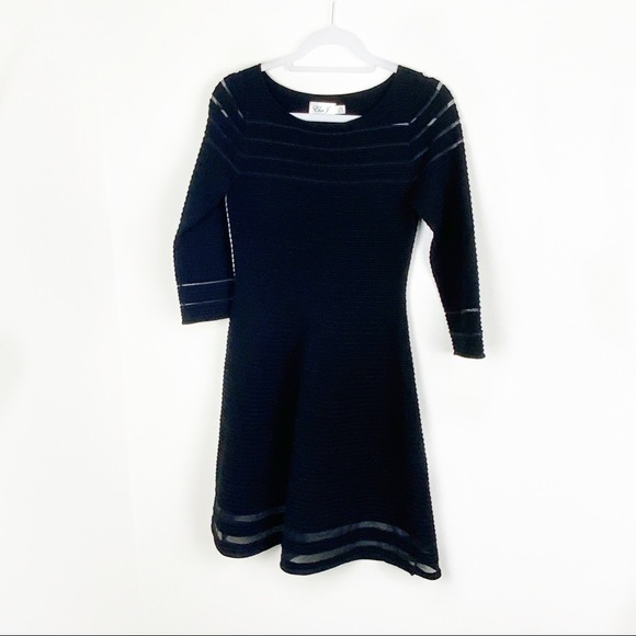 Eliza J Fit & Flare Ribbed Black 3/4 Sleeve Dress - Picture 9 of 9